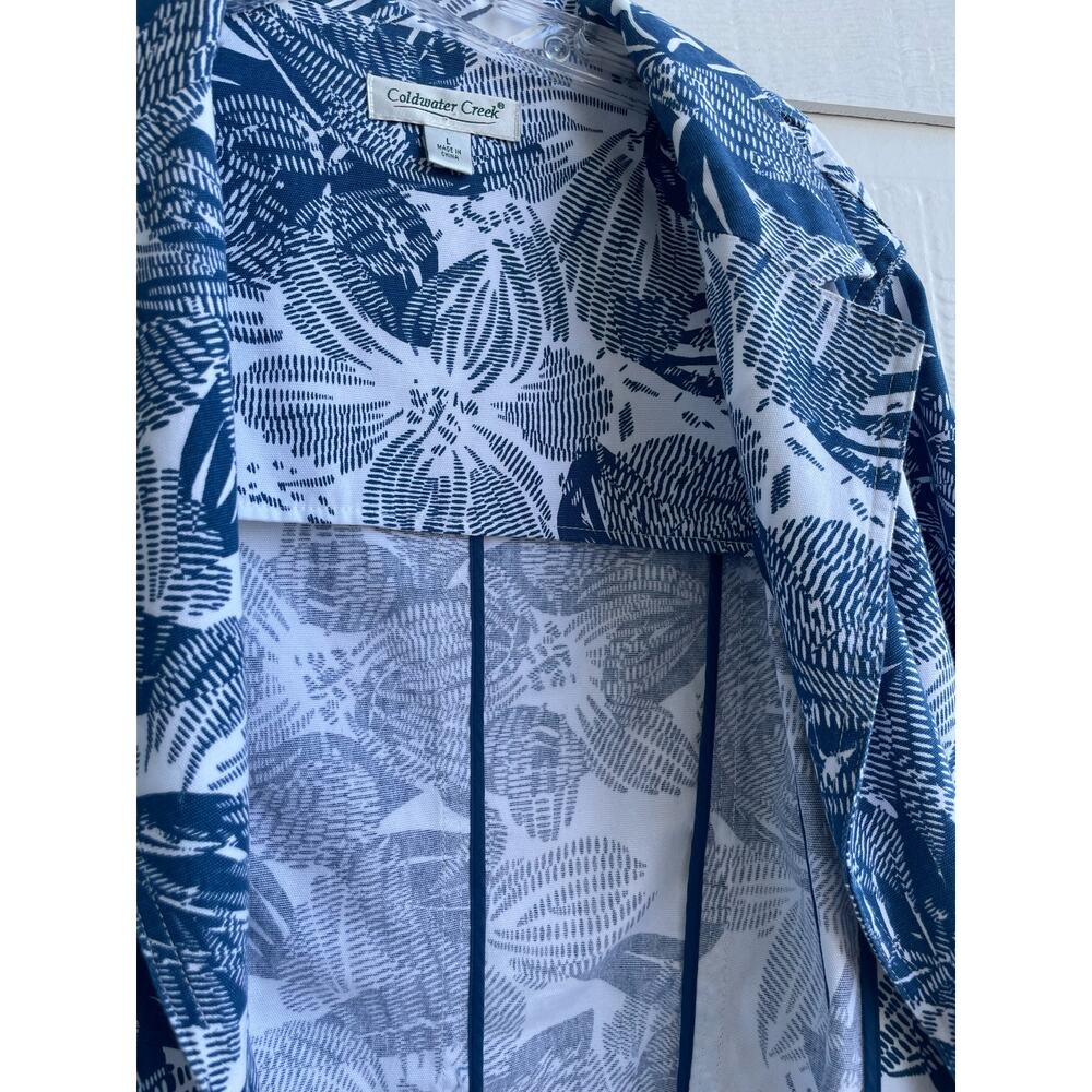 Coldwater Creek blue and white fern LG peplum jacket 100% Cotton - Picture 8 of 8